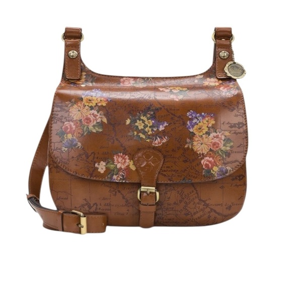 Patricia Nash English Garden Floral Map London Brown Leather Saddle Bag - Picture 1 of 16